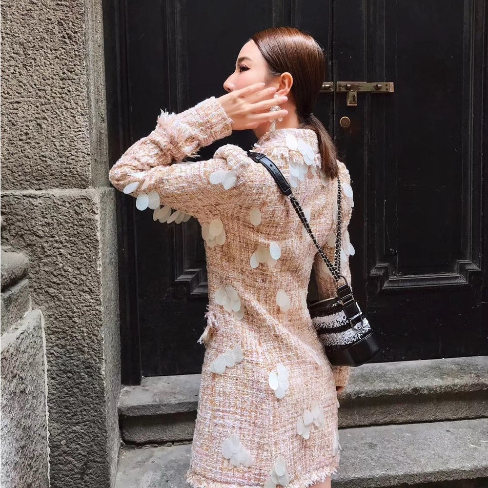June Eleven Tweed Blazer Dress with Fringe Details - Picture 8 of 11
